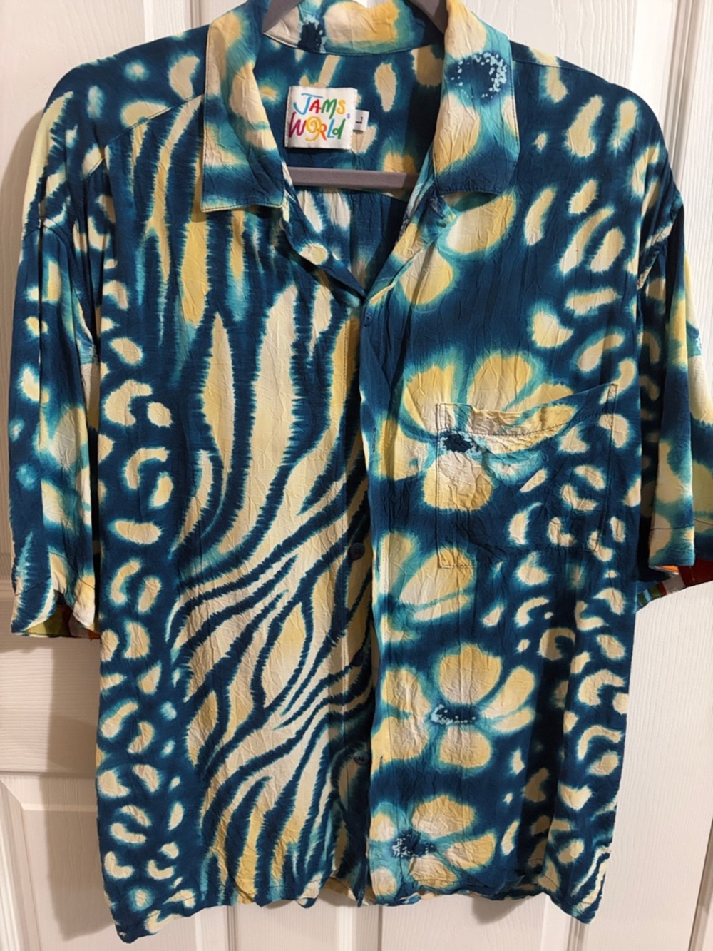 Jams World Men's Teal and Yellow Patterned Short Sleeve Shirt